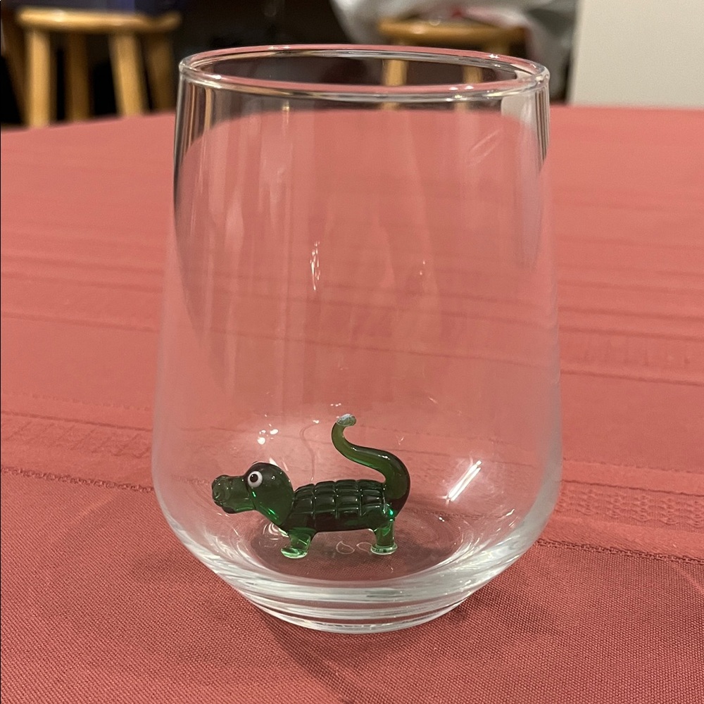 Drinking Glass Terrarium with Green Reptile Figurine